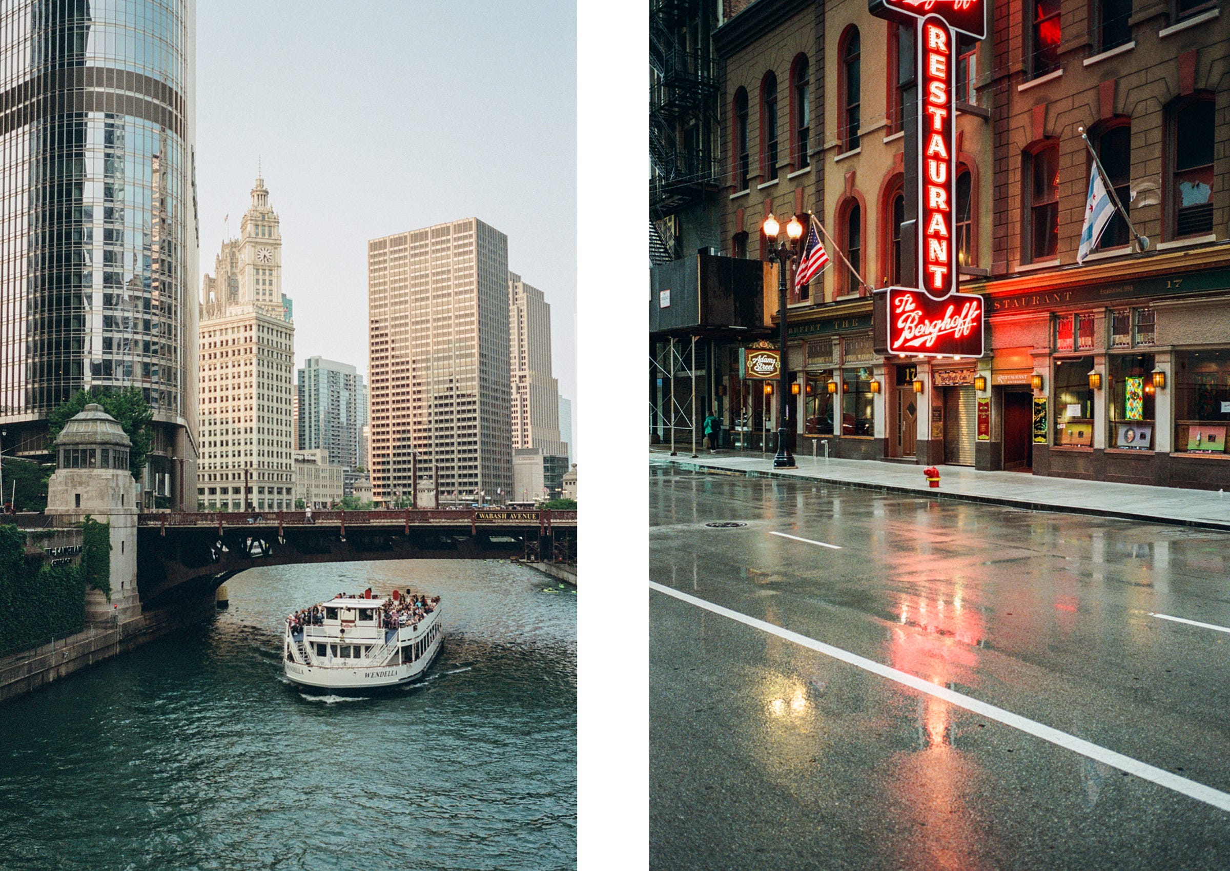 Left: City view in the morning. Right: City view in the evening. Chicago 2023