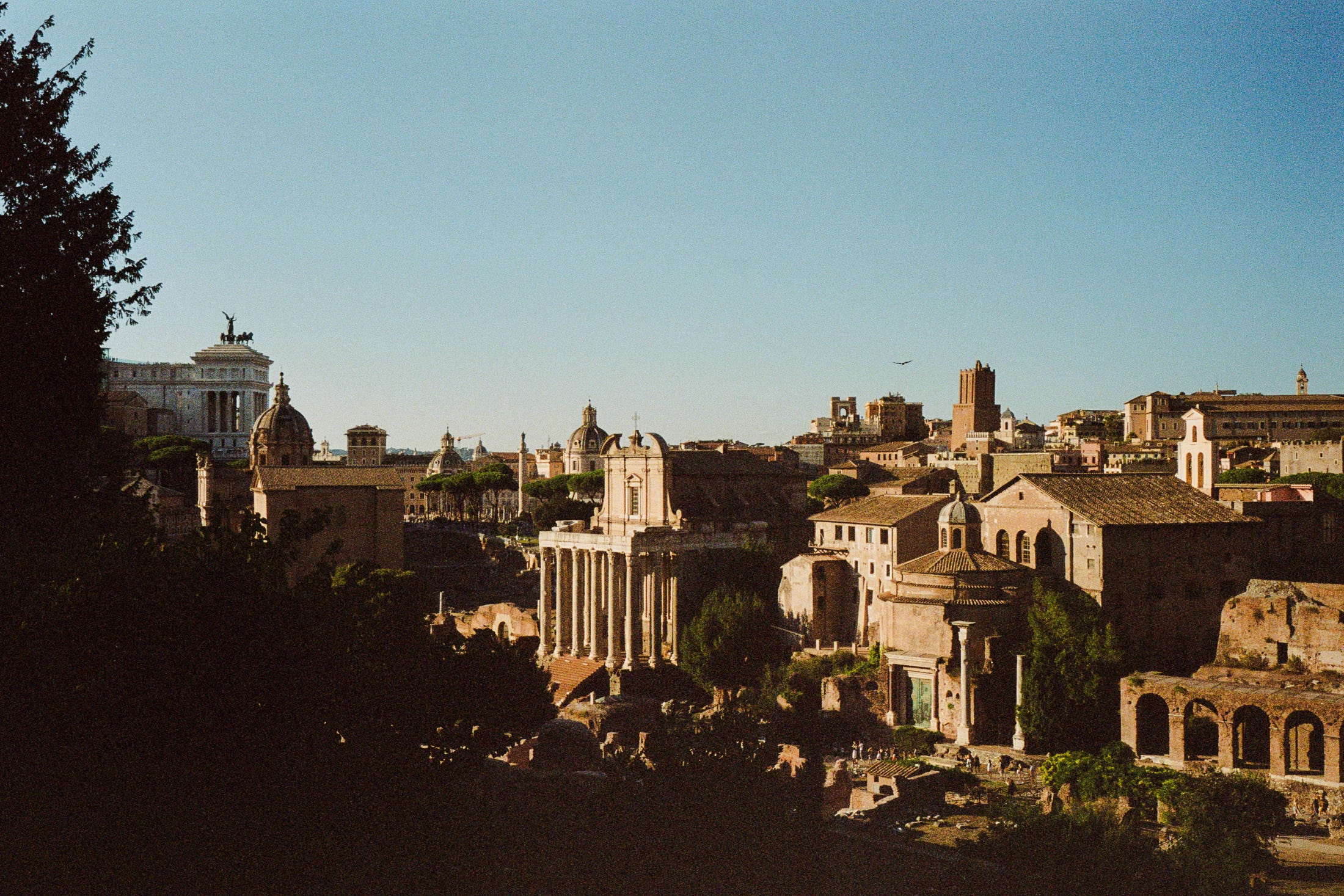 Golden Hour lighting up ancient buildings. Rome 2022